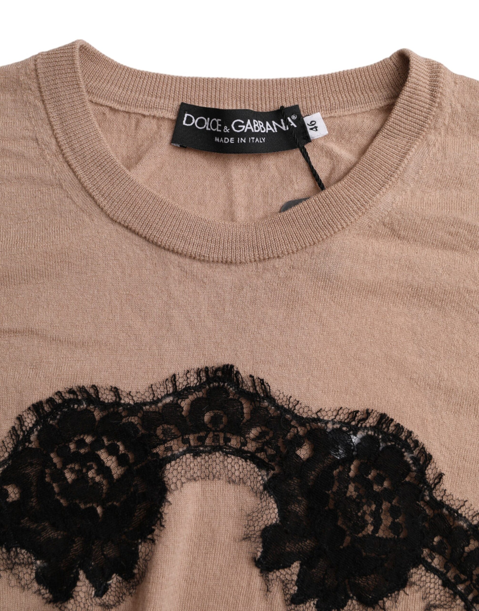 Haut Blouse Manches 3/4 en Laine Marron et Dentelle Noire Dolce & Gabbana