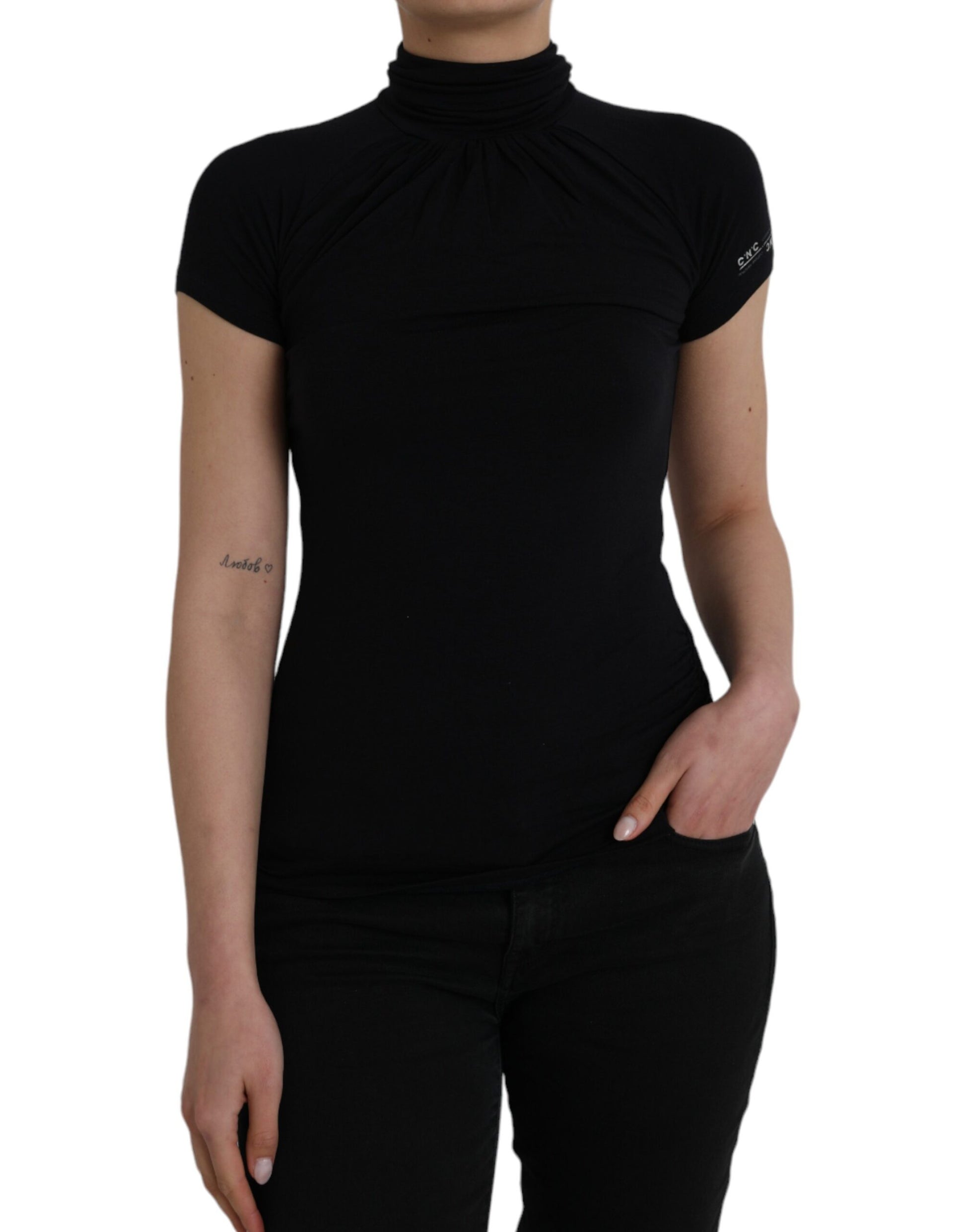 Haut à Manches Courtes Col Roulé Noir en Viscose Costume National