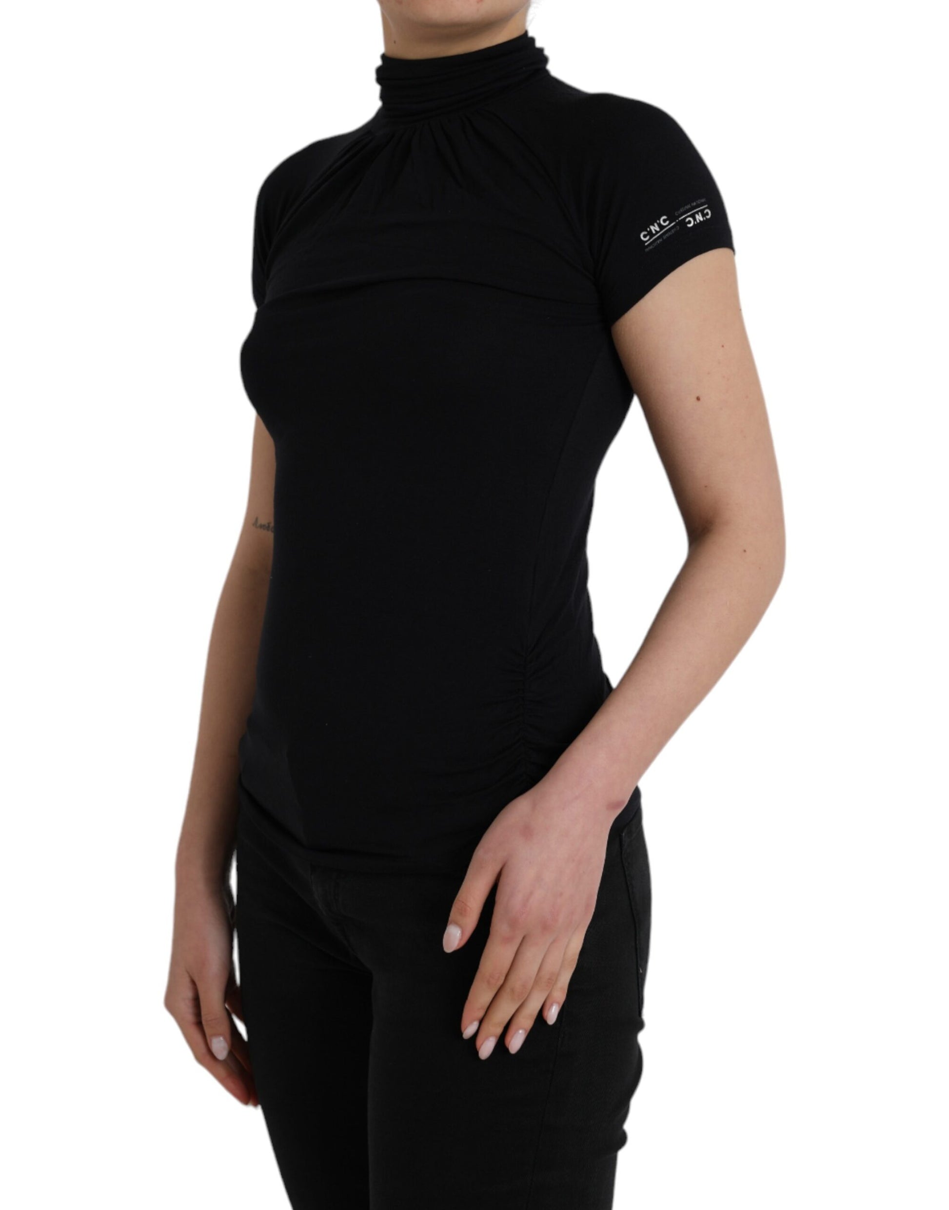 Haut à Manches Courtes Col Roulé Noir en Viscose Costume National