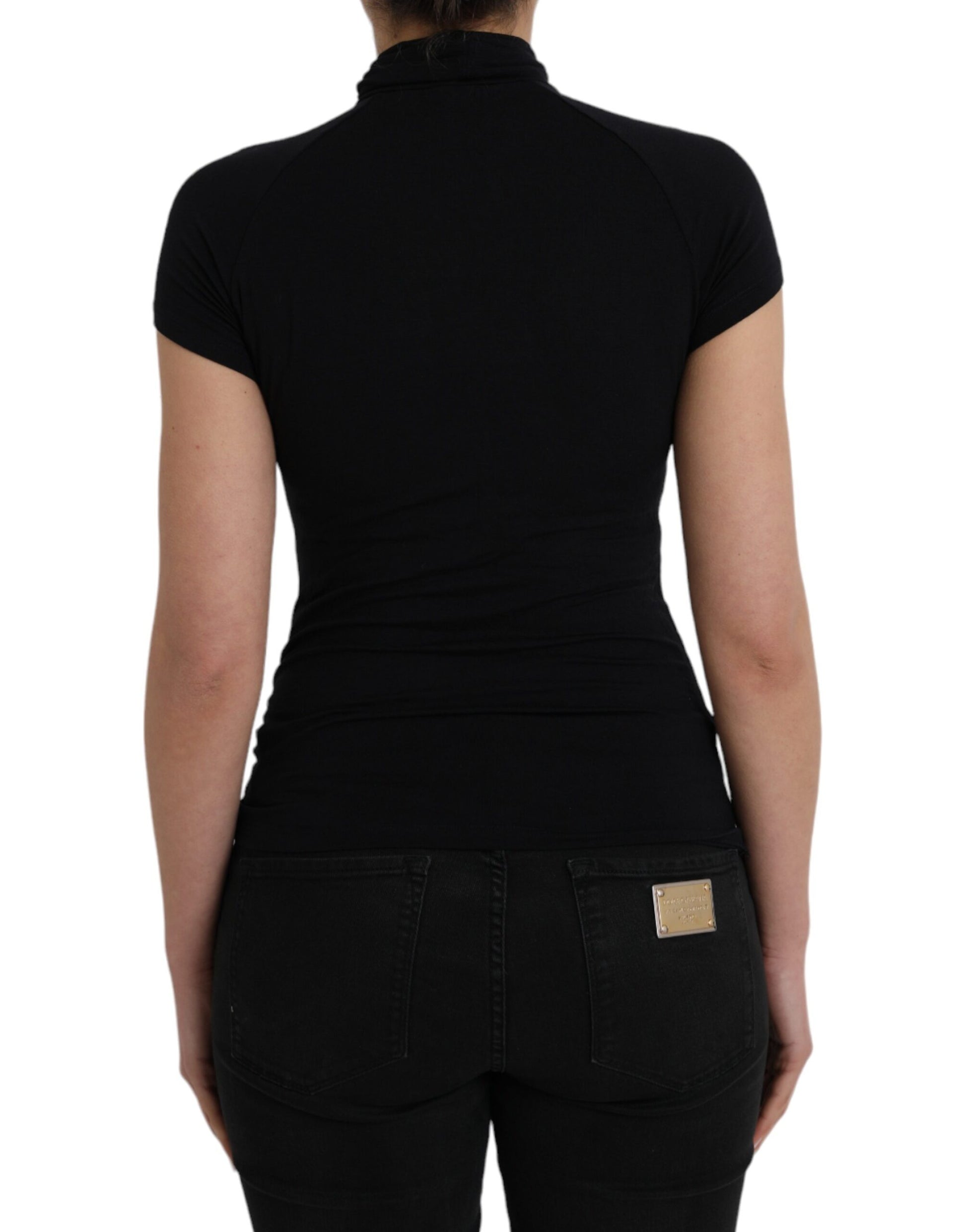 Haut à Manches Courtes Col Roulé Noir en Viscose Costume National