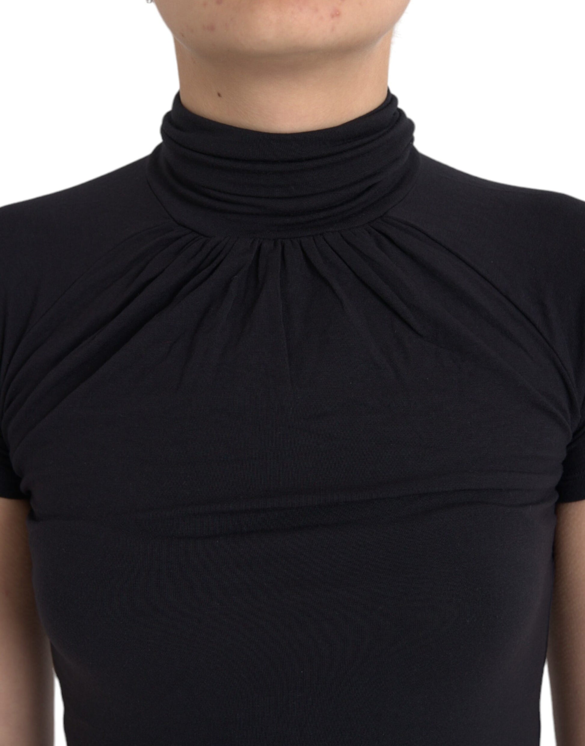 Haut à Manches Courtes Col Roulé Noir en Viscose Costume National