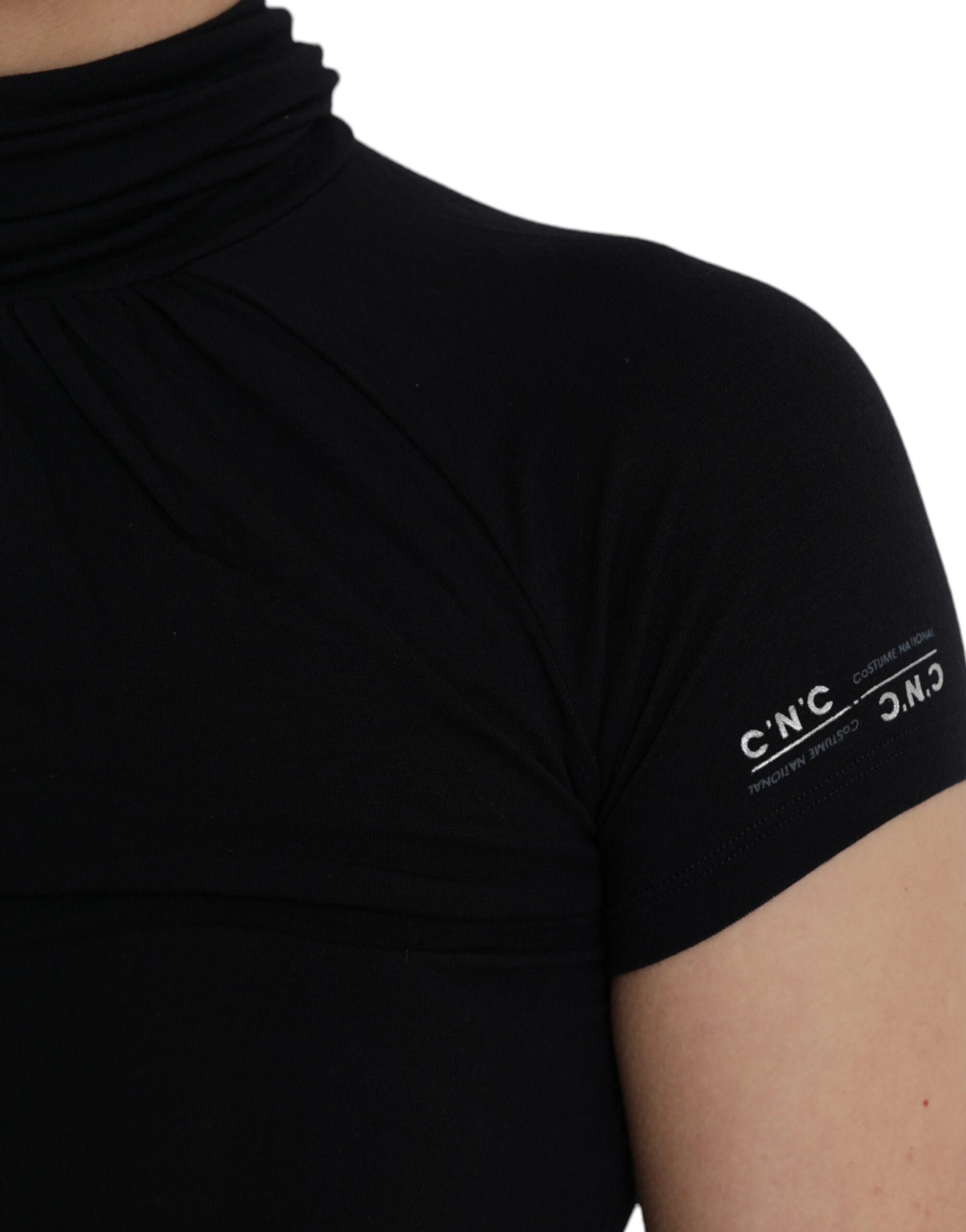 Haut à Manches Courtes Col Roulé Noir en Viscose Costume National