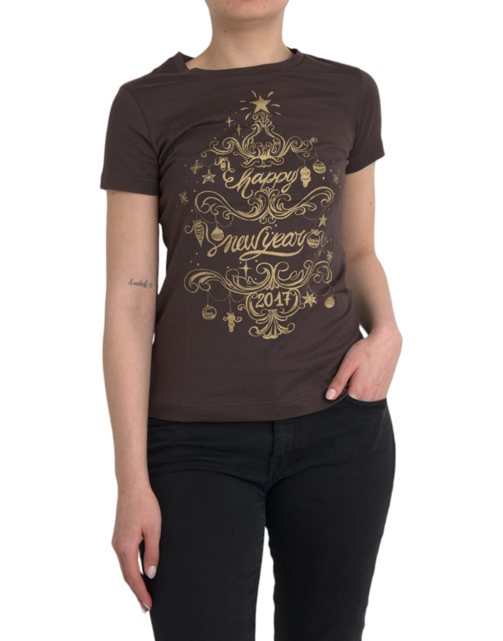 T-shirt col rond Dolce & Gabbana marron imprimé motif 2017