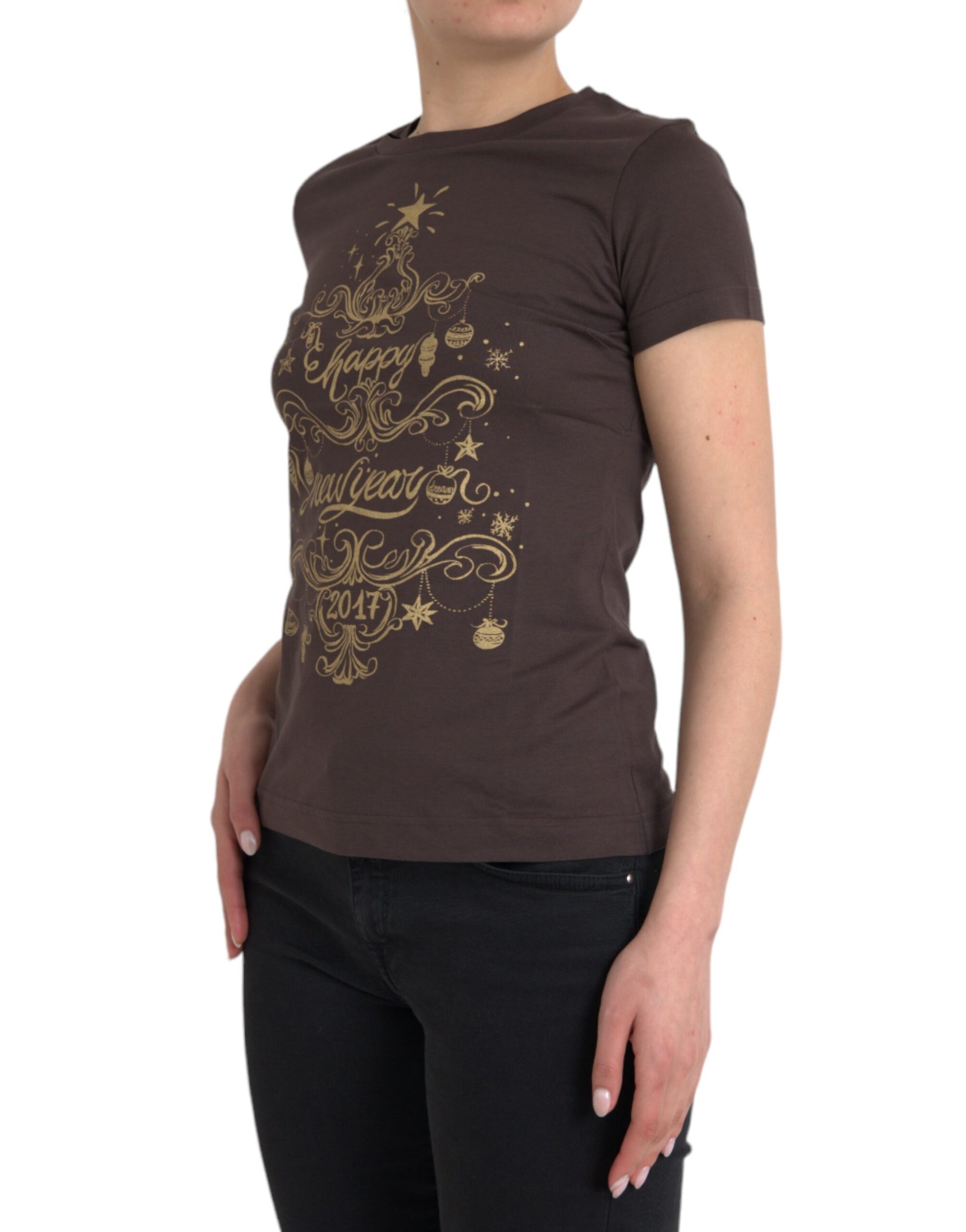 T-shirt col rond Dolce & Gabbana marron imprimé motif 2017