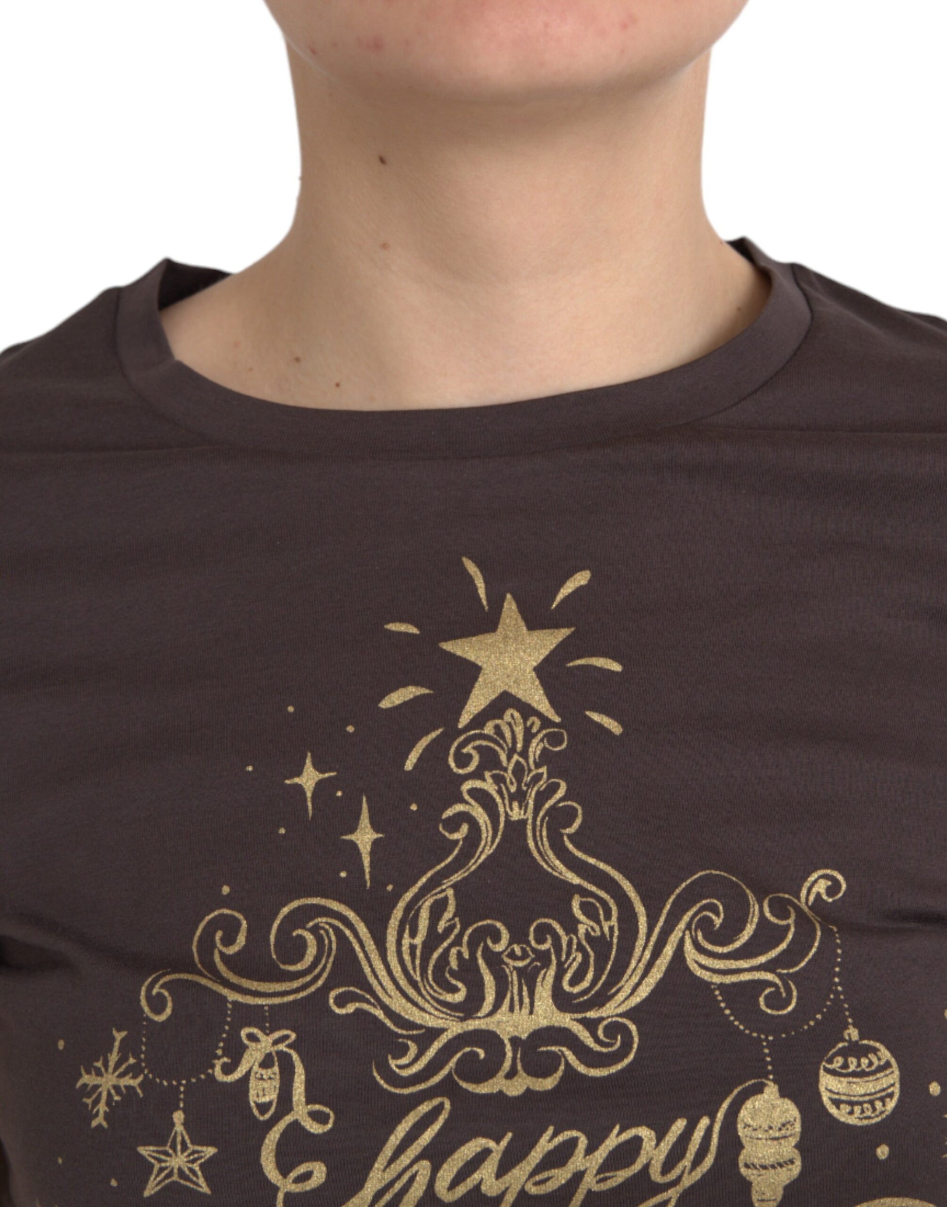 T-shirt col rond Dolce & Gabbana marron imprimé motif 2017