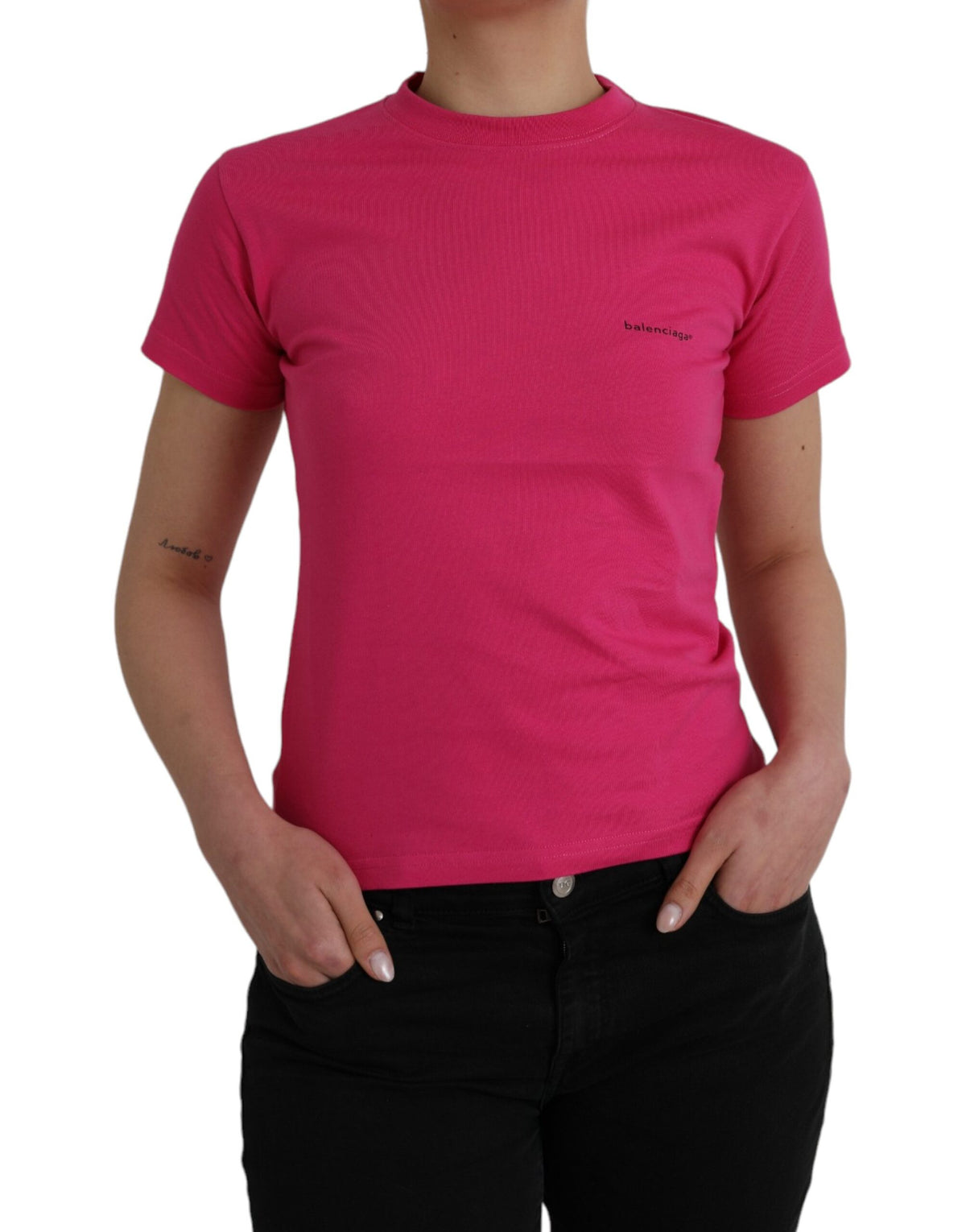T-shirt en coton rose à col rond et manches courtes Balenciaga
