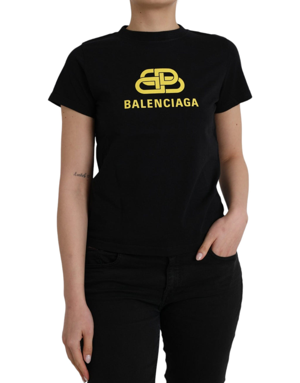 T-shirt Balenciaga noir en coton à col rond et manches courtes avec logo imprimé