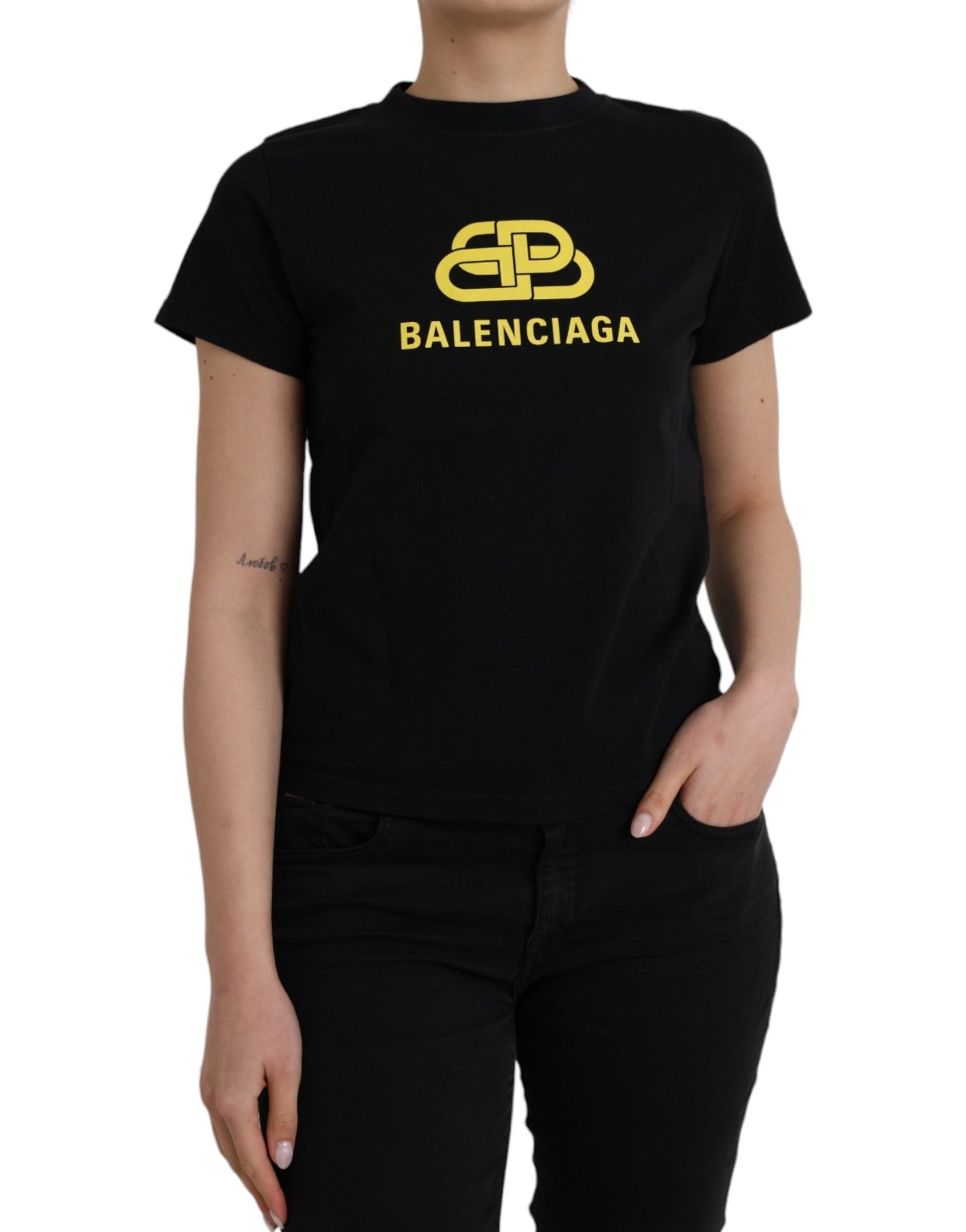 T-shirt Balenciaga noir en coton à col rond et manches courtes avec logo imprimé