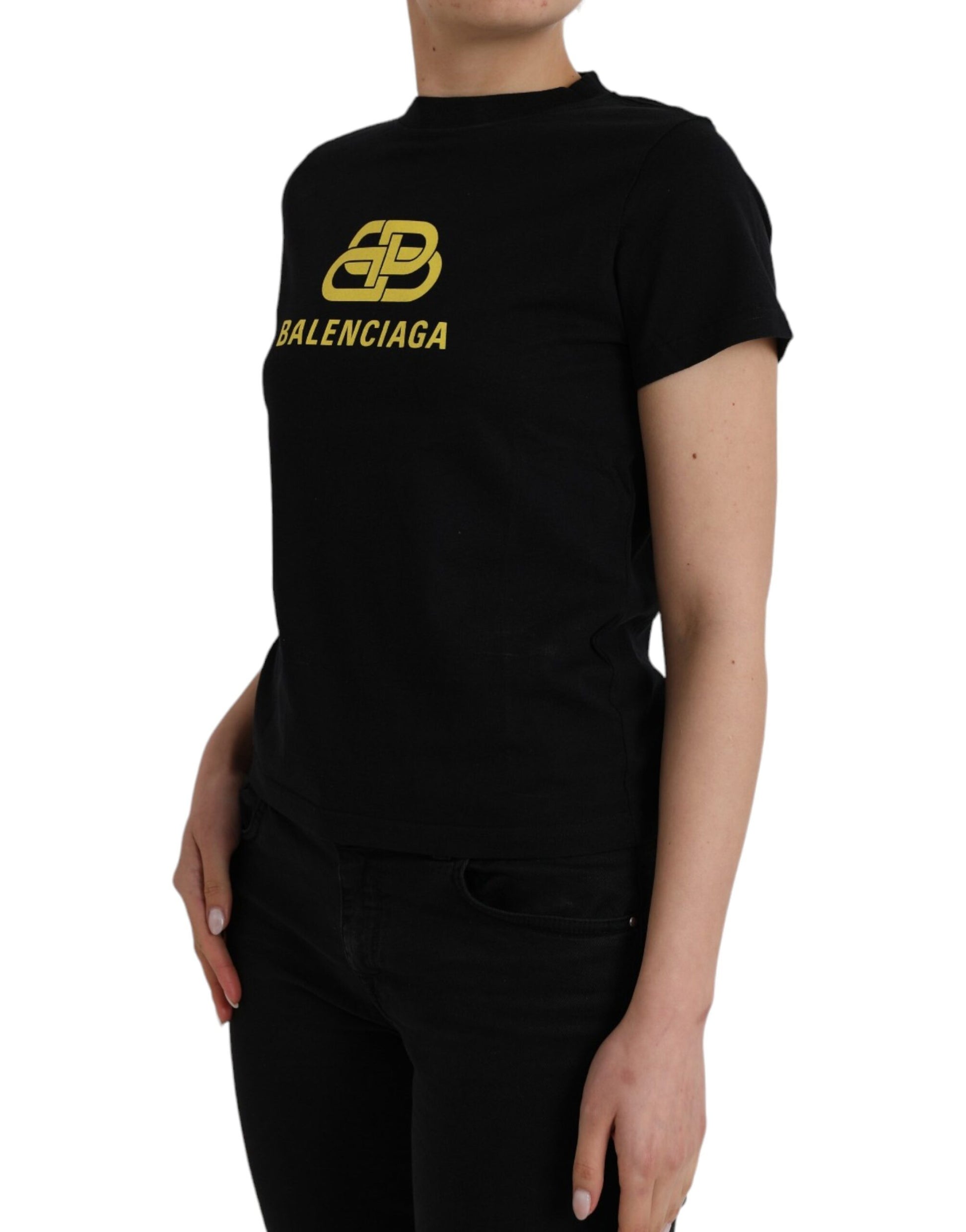 T-shirt Balenciaga noir en coton à col rond et manches courtes avec logo imprimé