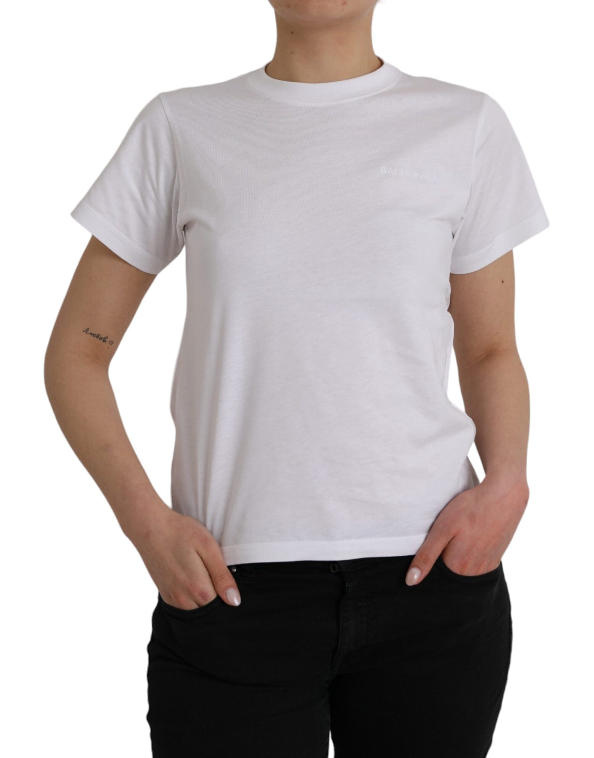 T-shirt Balenciaga en coton blanc à col rond et manches courtes