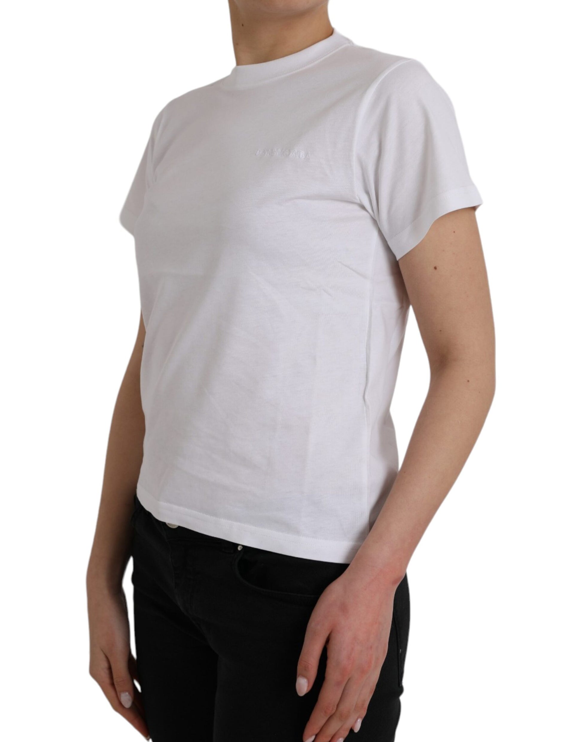 T-shirt Balenciaga en coton blanc à col rond et manches courtes