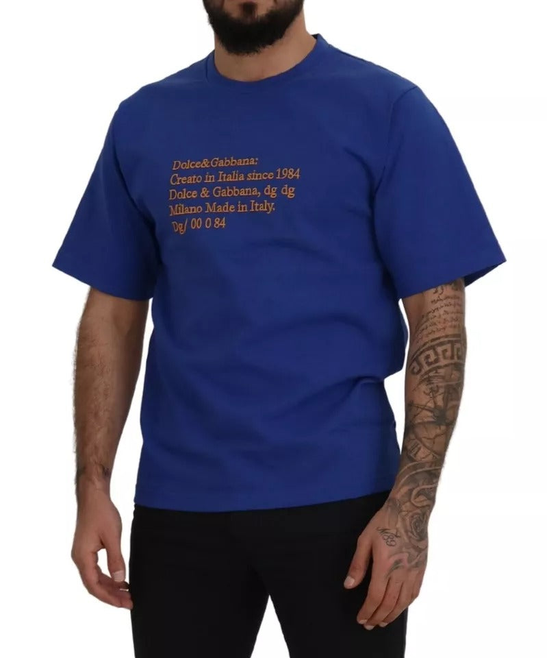 T-shirt ras-du-cou en coton imprimé logo bleu Dolce & Gabbana