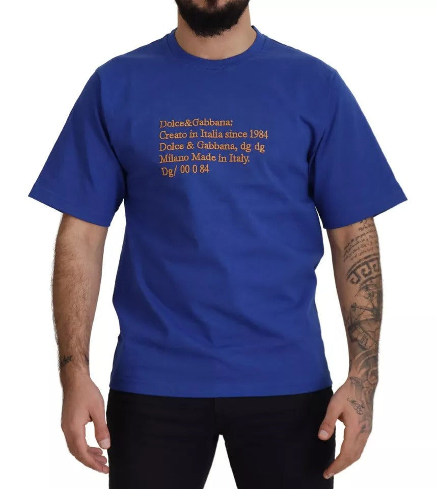 T-shirt ras-du-cou en coton imprimé logo bleu Dolce & Gabbana
