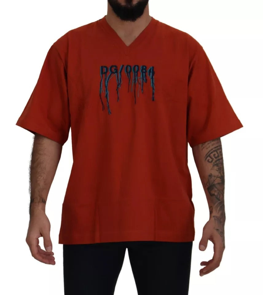T-shirt en coton Dolce & Gabbana ras du cou avec broderie logo rouge