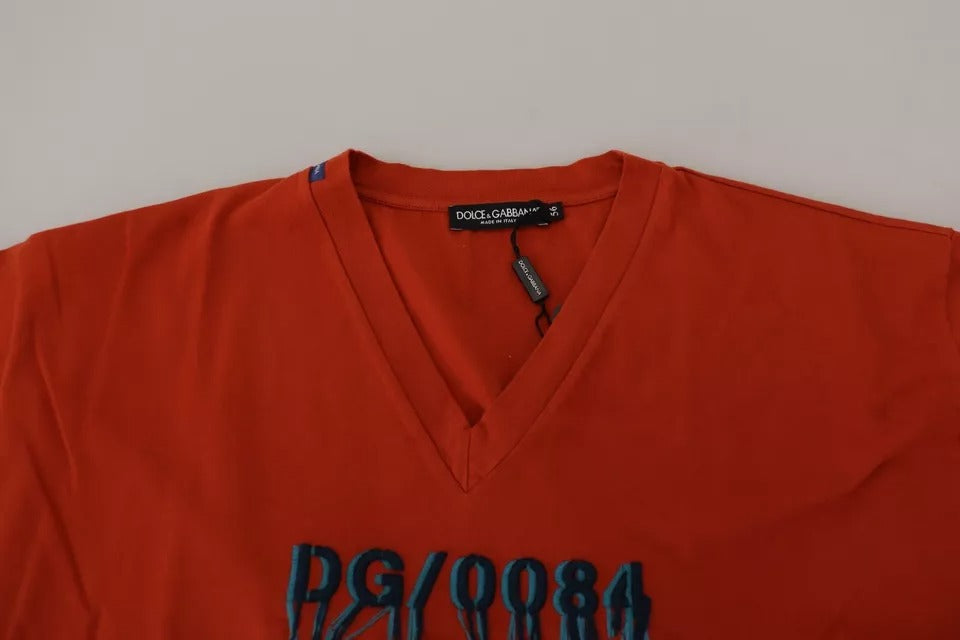 T-shirt en coton Dolce & Gabbana ras du cou avec broderie logo rouge
