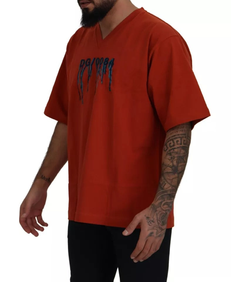 T-shirt en coton Dolce & Gabbana ras du cou avec broderie logo rouge