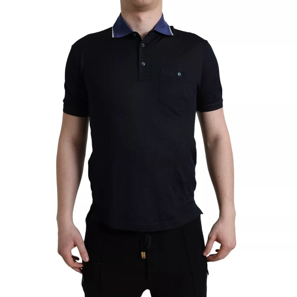 Polo Dolce & Gabbana bleu marine à col et manches courtes