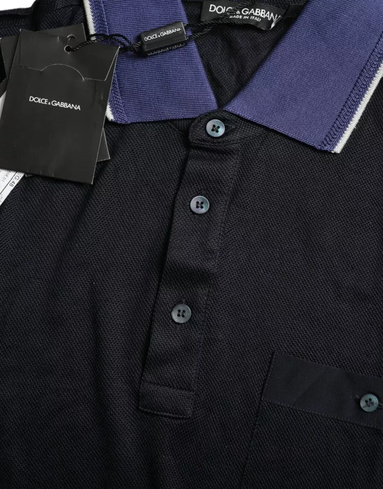 Polo Dolce & Gabbana bleu marine à col et manches courtes