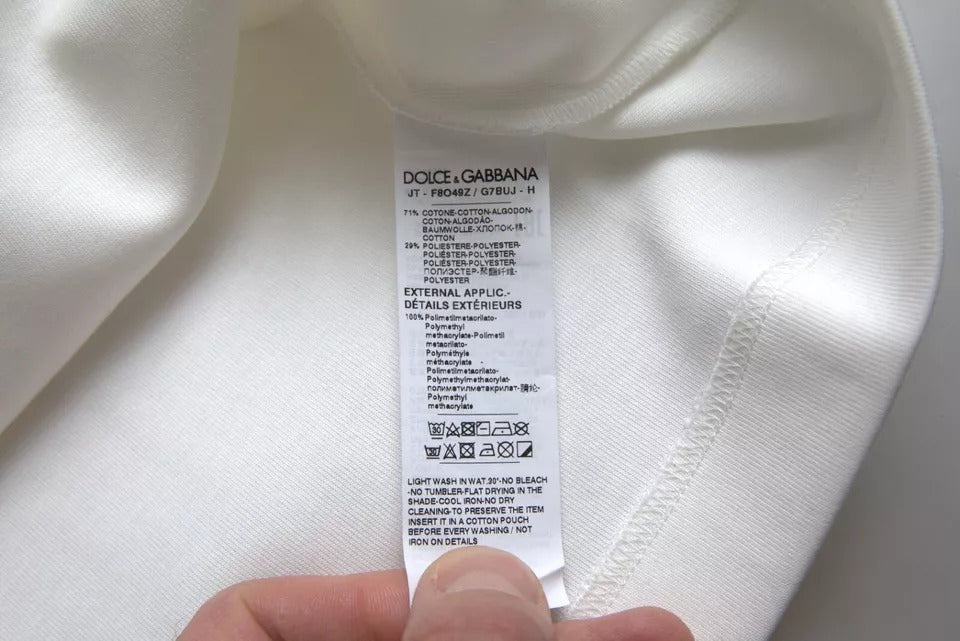 T-shirt Dolce & Gabbana en coton blanc stretch avec cristaux noirs HOT