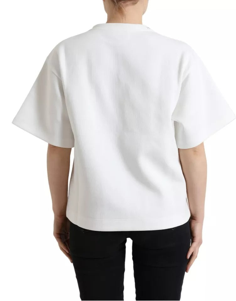 T-shirt en coton stretch blanc et cristaux noirs HOT Dolce & Gabbana