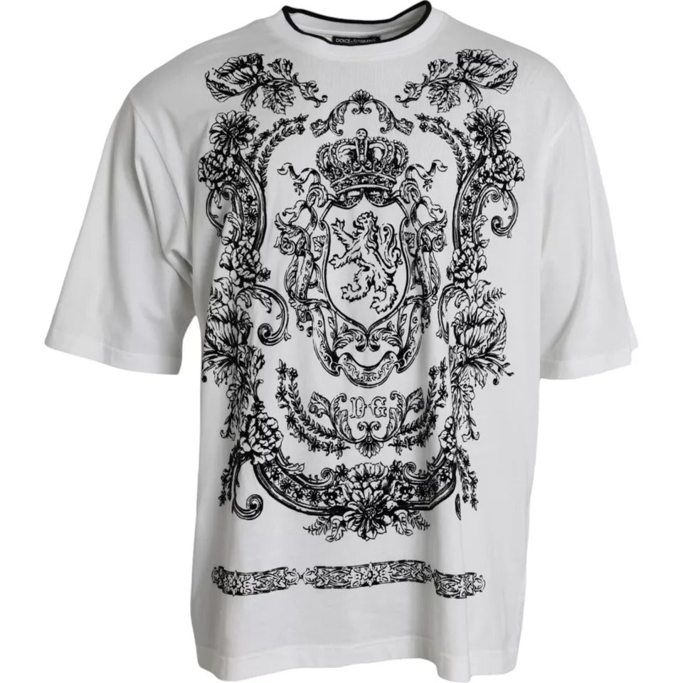 T-shirt en coton à col rond avec logo Couronne Lion Blanc Dolce & Gabbana