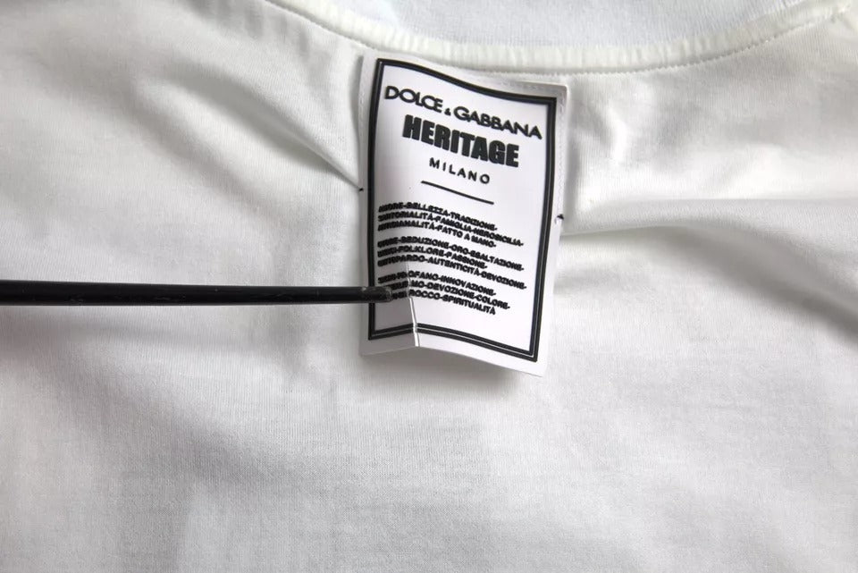 T-shirt en coton à col rond avec logo Couronne Lion Blanc Dolce & Gabbana