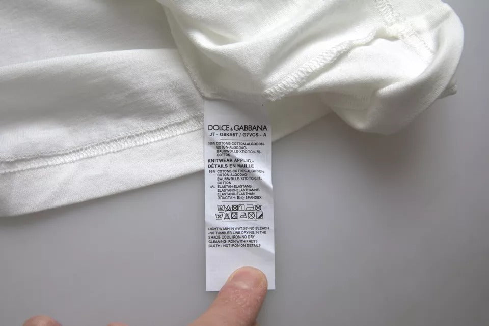 T-shirt en coton à col rond avec logo Couronne Lion Blanc Dolce & Gabbana