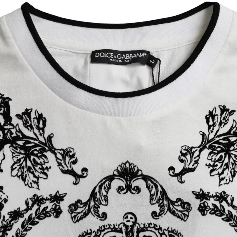 T-shirt en coton à col rond avec logo Couronne Lion Blanc Dolce & Gabbana