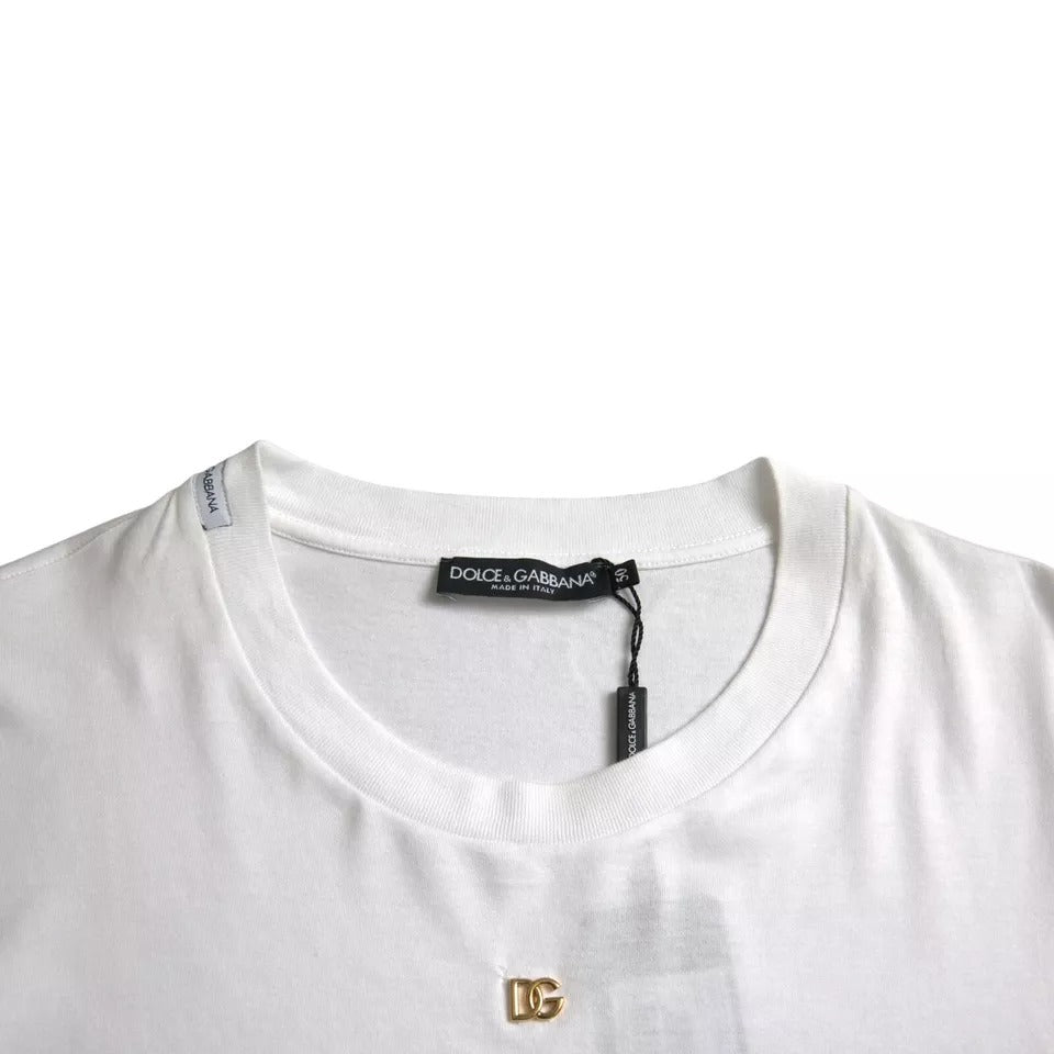T-shirt Dolce & Gabbana blanc en coton à col rond et manches courtes avec logo