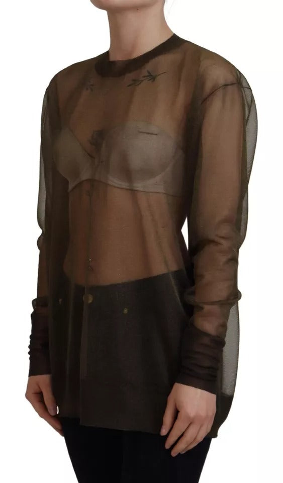 Top Dolce & Gabbana noir transparent à col rond et manches longues