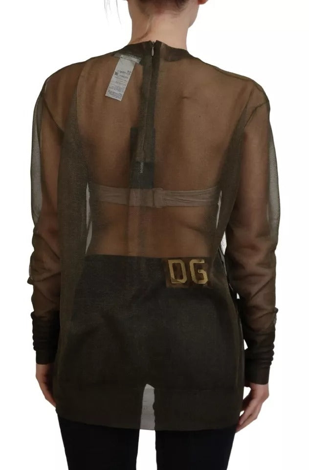 Top Dolce & Gabbana noir transparent à col rond et manches longues