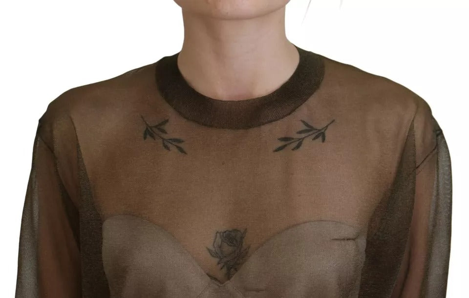 Top Dolce & Gabbana noir transparent à col rond et manches longues
