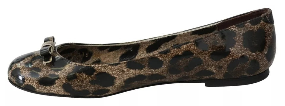 Chaussures plates en cuir léopard marron Dolce & Gabbana