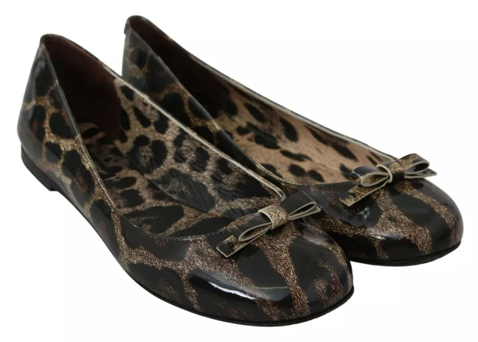 Chaussures plates en cuir léopard marron Dolce & Gabbana