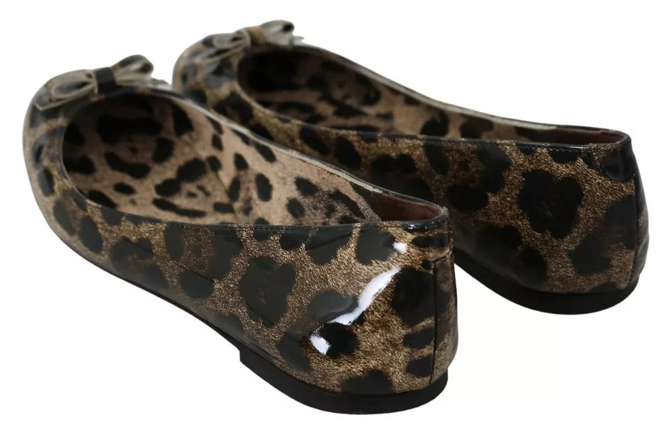 Chaussures plates en cuir léopard marron Dolce & Gabbana