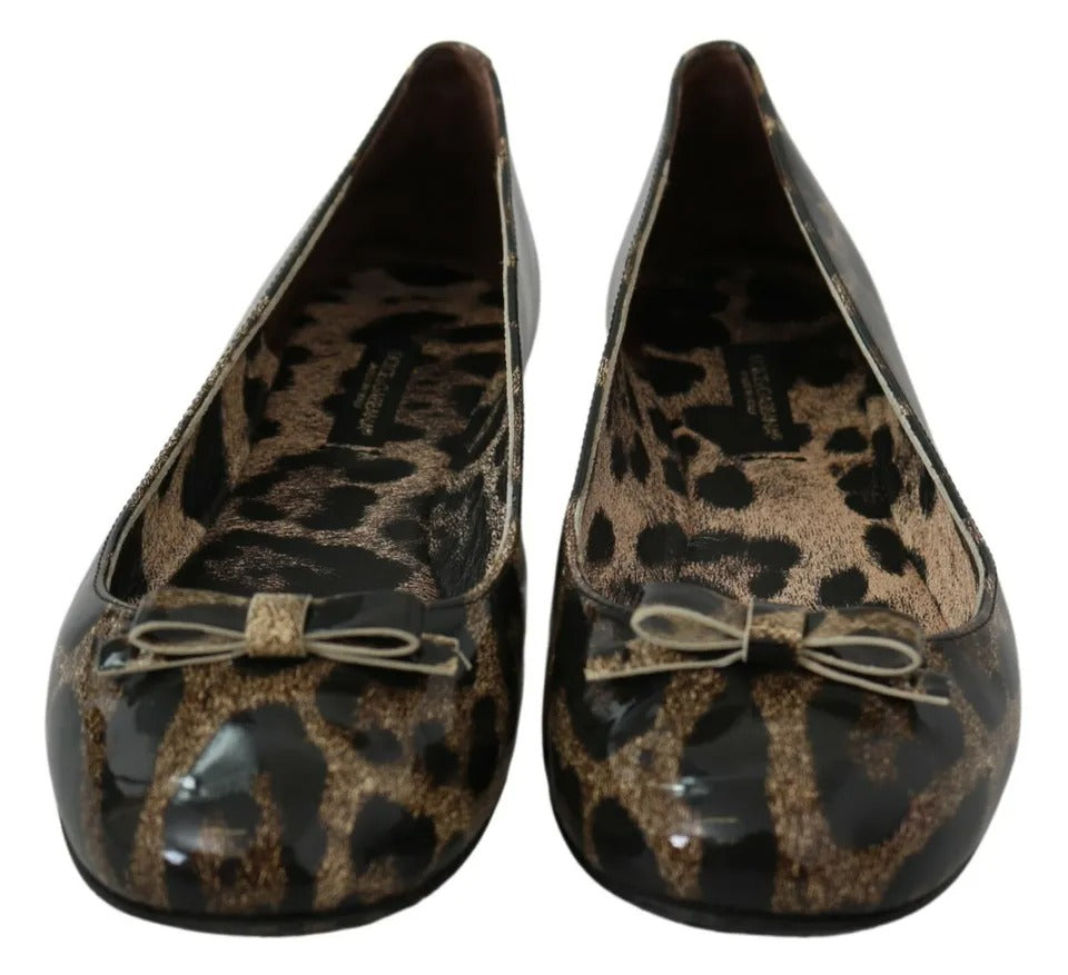 Chaussures plates en cuir léopard marron Dolce & Gabbana