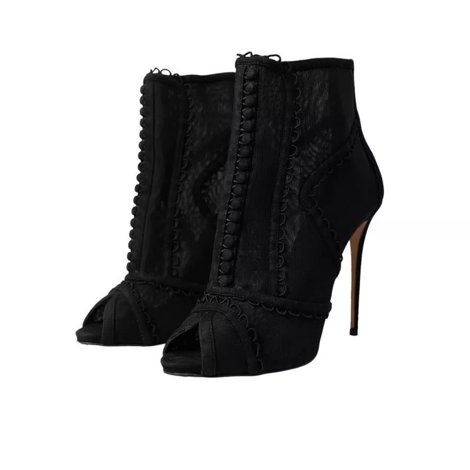 Chaussures courtes à talons aiguilles en tulle noir Dolce & Gabbana