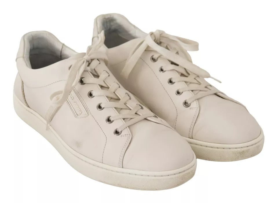 Chaussures de sport décontractées en cuir blanc avec logo Dolce & Gabbana pour hommes