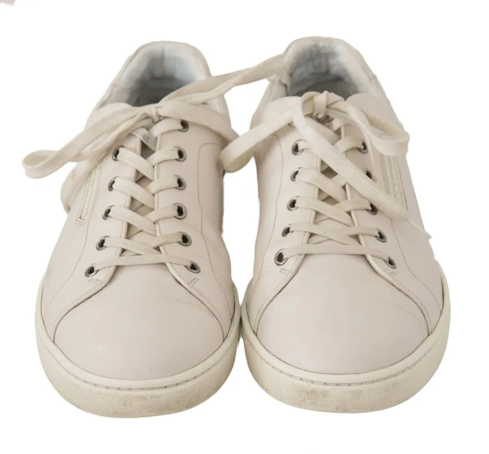 Chaussures de sport décontractées en cuir blanc avec logo Dolce & Gabbana pour hommes
