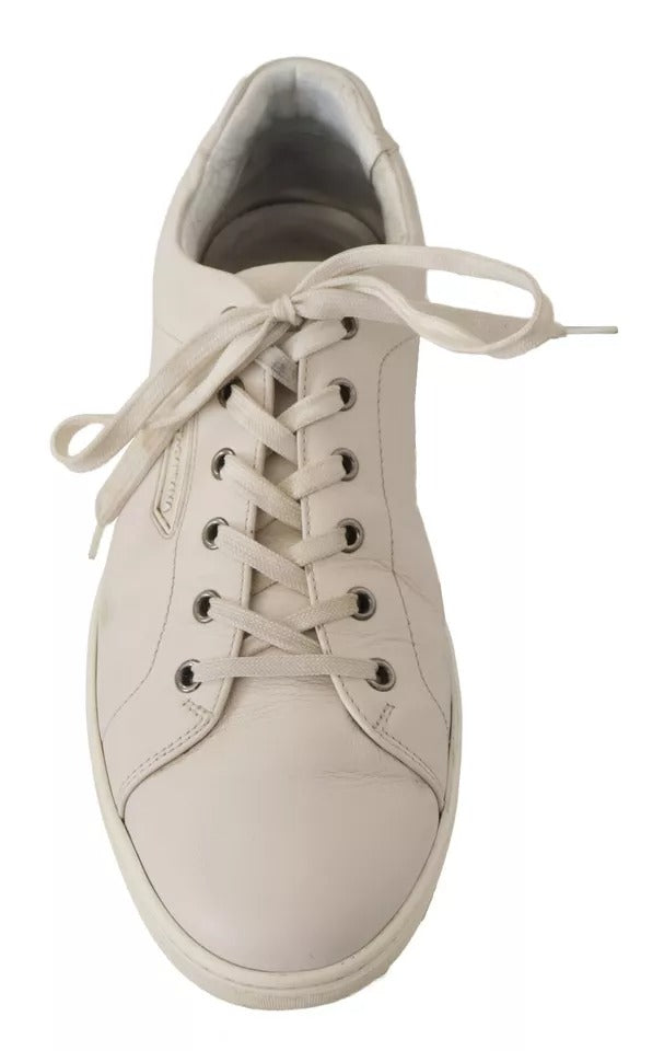 Chaussures de sport décontractées en cuir blanc avec logo Dolce & Gabbana pour hommes