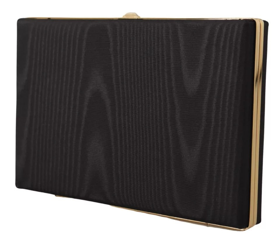 Pochette de soirée Dolce & Gabbana en soie noire avec cadre doré