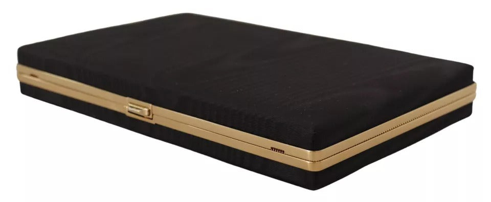 Pochette de soirée Dolce & Gabbana en soie noire avec cadre doré