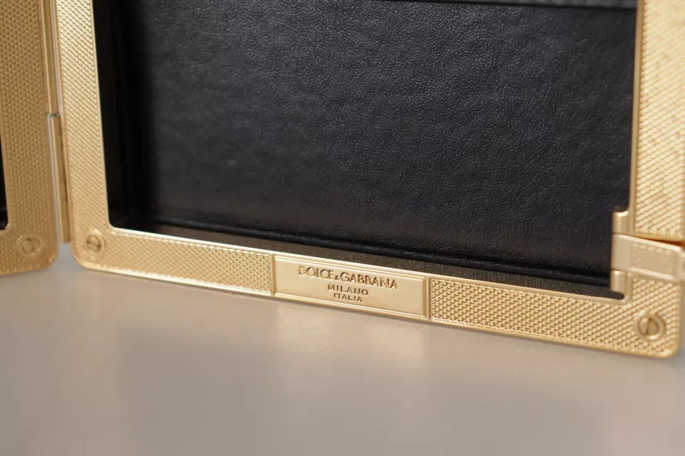 Pochette de soirée Dolce & Gabbana en soie noire avec cadre doré