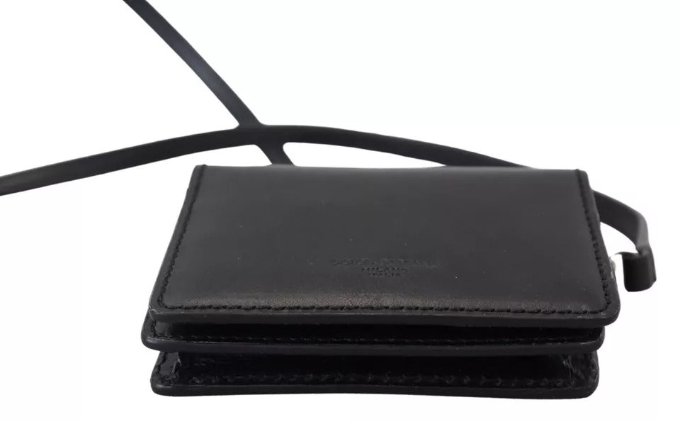 Portefeuille à bandoulière Dolce & Gabbana en cuir noir pour femme