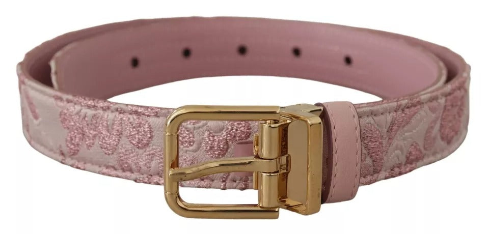 Ceinture Dolce & Gabbana rose en jacquard brodé avec boucle en métal doré
