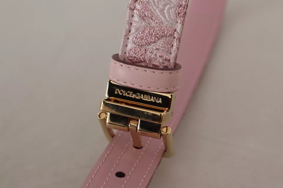 Ceinture Dolce & Gabbana rose en jacquard brodé avec boucle en métal doré