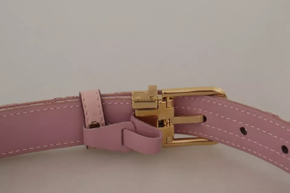 Ceinture Dolce & Gabbana rose en jacquard brodé avec boucle en métal doré
