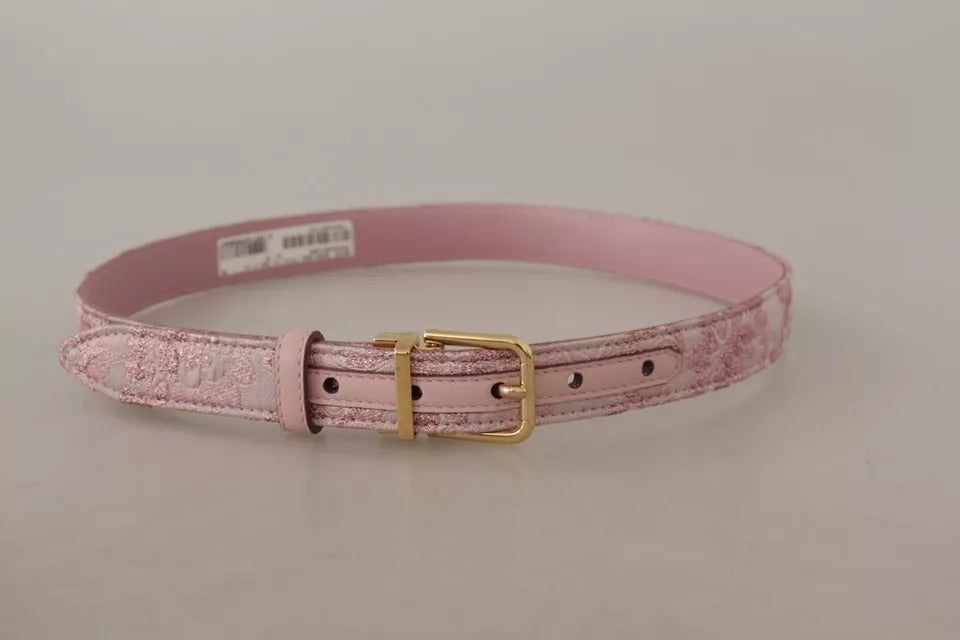 Ceinture Dolce & Gabbana rose en jacquard brodé avec boucle en métal doré