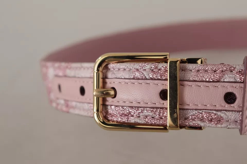 Ceinture Dolce & Gabbana rose en jacquard brodé avec boucle en métal doré