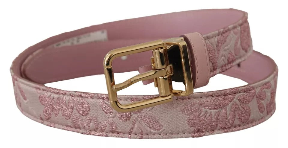 Ceinture Dolce & Gabbana rose en jacquard brodé avec boucle en métal doré